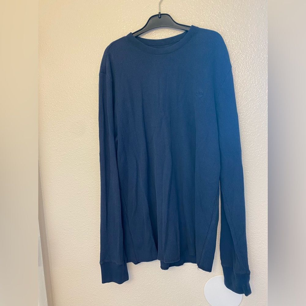 Timberland blue Waffle knit thermal Long Sleeve Crew neck shirt cotton blend M